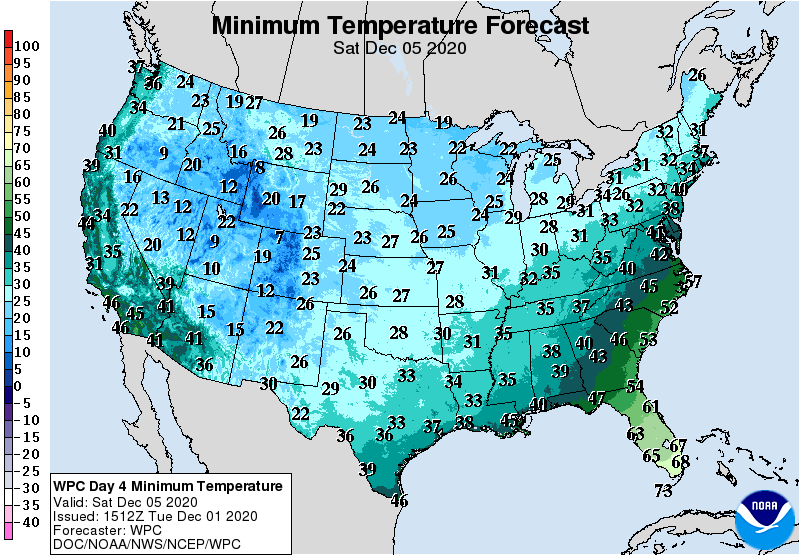 WPC Day 4 Minimum Temperature Forecast